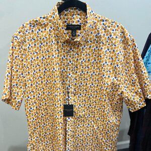 (NWT) Pronto Uomo Men's Short Sleeve Button Down Shirt (orange pattern)